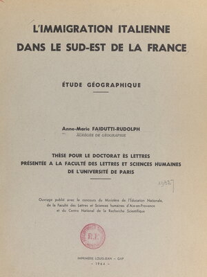 cover image of L'immigration italienne dans le Sud-Est de la France